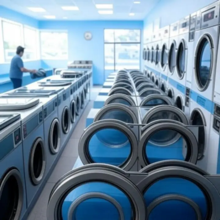 Modern WAFFLE ADVERTISING LTD mosoda, rendezett gépsorral és világos, tiszta belső térrel.