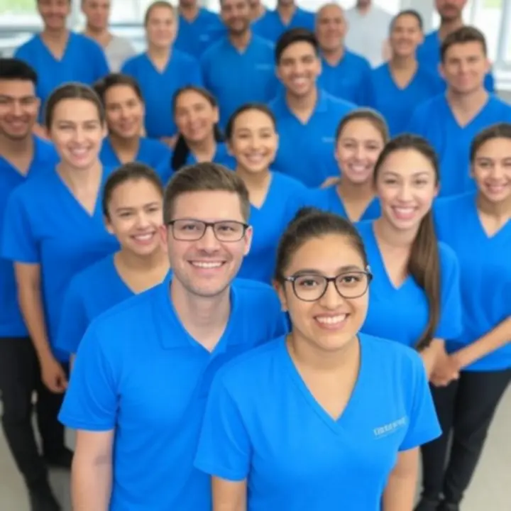 WAFFLE ADVERTISING LTD csapat mosodai környezetben, mosolygós, segítőkész munkatársakkal.